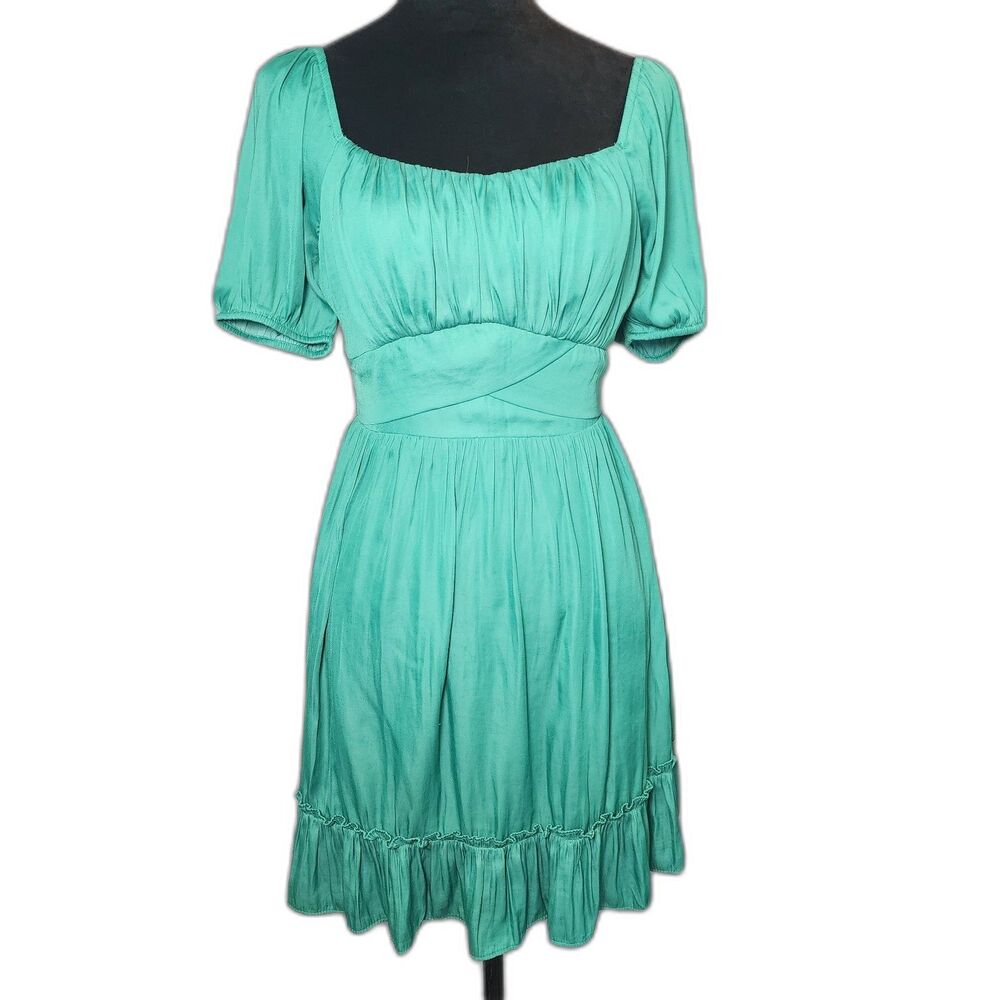 Altar'd State XS Emerald Green Satin Puff Sleeve Mini Dress Cottagecore Fairy